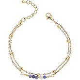 Frigotine Gold Beaded Layered Chain Bracelets for Women, Dainty Boho Crystal Stone Beads Adjustable Stackable Bracelet Prom Wedding Friendship Jewelry Gift