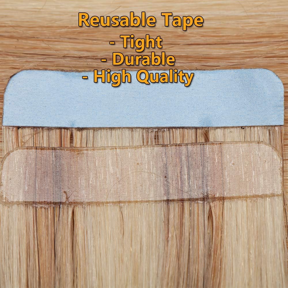 Silk-co Real Remy Tape in Straight Human Hair Extensions Silky Soft 10pcs 18inch #18P613 Ash Blonde&Bleach Blonde Balayage Seamless Tape on Hair Extension Straight Human Hair - Image 5