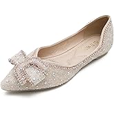 LiupanUp Women's Pointed Rhinestone Flat Shoes Glitter Flowers Wedding Comfortable Dress Shoes