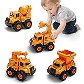 Lovinkiki Construction Truck Toys for Toddlers 1-3, Push and Go Toy Vehicles Set with Mixer, Dump Truck, Excavator, Bulldozer, Friction Powered Cars for Boys and Girls, Gift for 2 3 4 5 Year Old Kids