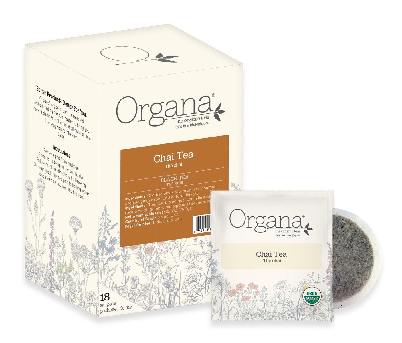 Organa Chai Black Tea Pods-3 Pack-54 Tea Pods