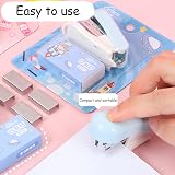 JYJLLM Mini Stapler Set 2 Sets 24/6 Staples Built-in Remover Black White Pink view 3