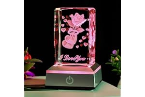 BAHUJIDA I Love You 3D Ring Rose Crystal with LED Color Night Light, Valentine's Day Mothers DayGifts for Wife Mom Women Her，Unique Anniversary Girlfriend Birthday Presents Decoration(Heart)