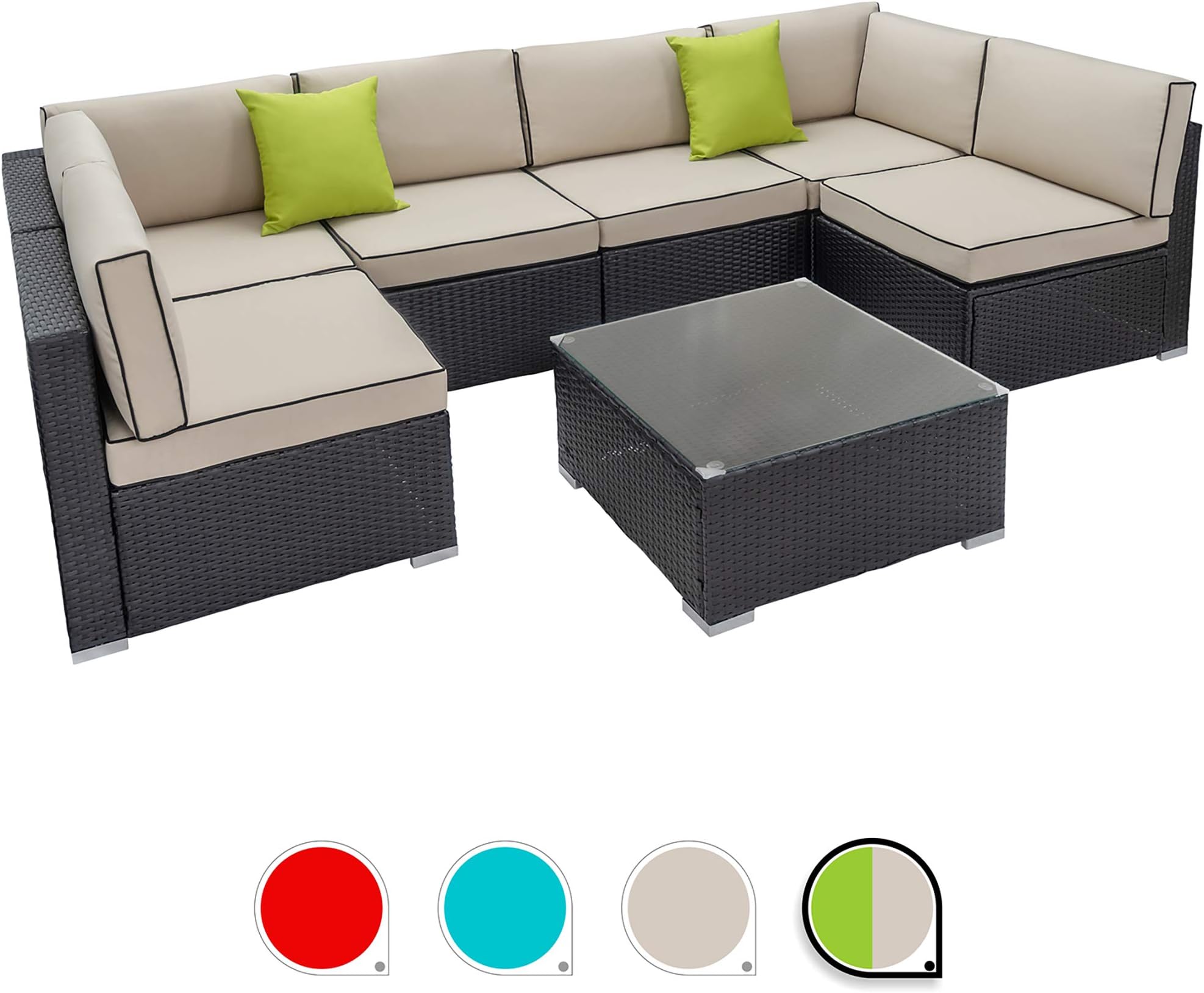 Walsunny 7pcs Patio Outdoor Furniture Sets,Low Back All-Weather Rattan Sectional Sofa with Tea Table&Washable Couch Cushions (Black Rattan) (Khaki/Black)