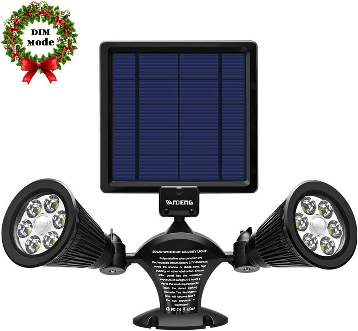 Solar Motion Sensor Lights Outdoor, Vandeng Upgraded Double Spotlights 12 LED Waterproof Wireless Solar Powered 360-Degree Rotatable Security Lights for Patio Garden Porch Driveway Pathway Garage