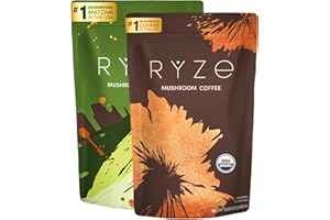 RYZE SUPERFOODS RYZE All Day Energy Bundle with Mushroom Coffee + Mushroom Matcha, USDA Organic with 6 Adaptogenic Mushrooms + MCT Oil and Japanese Matcha for Better Energy, Focus, Digestion, Immunity, 60 serving