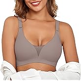 Xcutting Lace V Mesh Wireless Bras Push Up Bralette Seamless Plunge Bra Everyday Bras for Women No Underwire with Extender