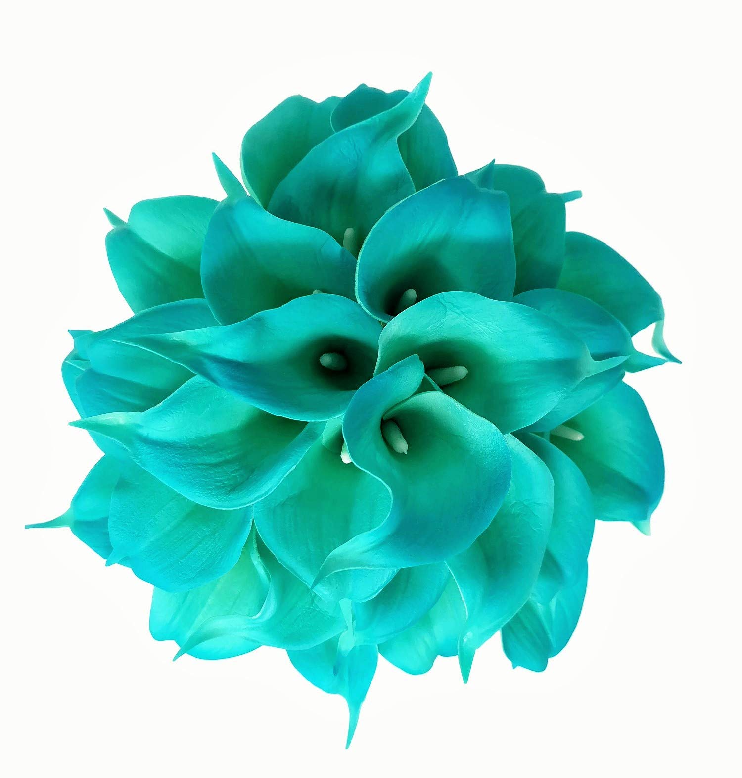Artificial Calla Lily Flowers 18 Pack 14 Inch Tiffany Blue Real Touch Latex - Home Decor DIY Wedding Party Floral Arrangements