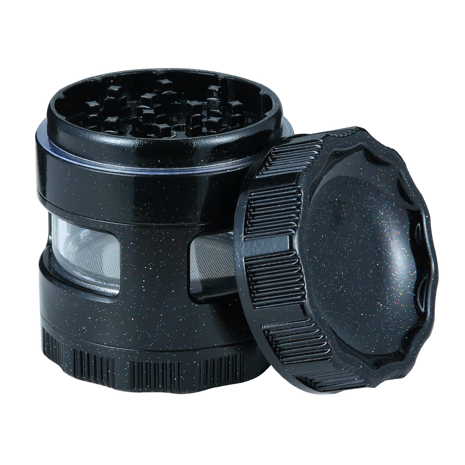 Cocfong Herb Grinder Aluminum Alloy 4 Layer Spice Mills 26 Sharp Grinding Teeth Metal Grinder with 2 Pollen Scraper and 1 Cleaning Brush(2.48", Black3)