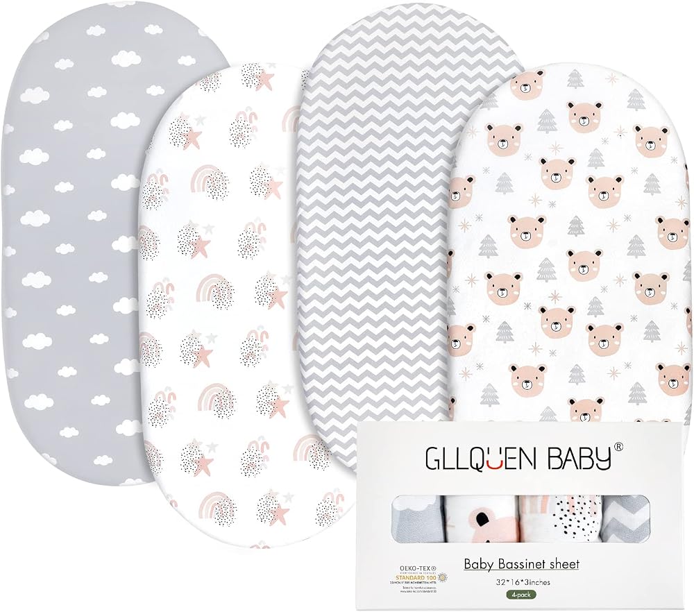 GLLQUEN BABY 4Pack Moses Basket Fitted Sheets 100% Microfiber