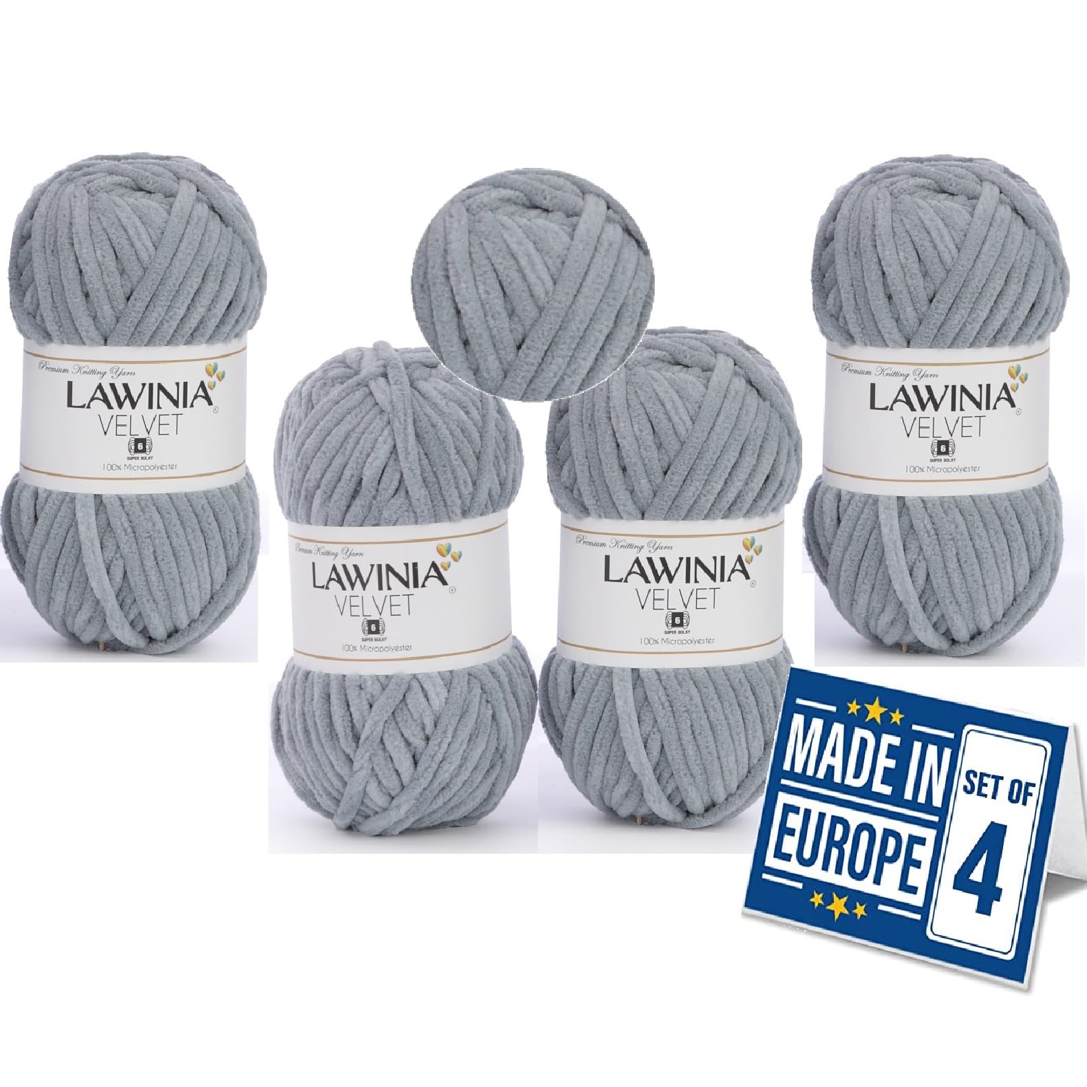 LAWINIA -Velvet Premium Soft Chenille Yarn Chunky, Velvet Yarn Crochet, Does NOT SHED, Plush Blanket Wool for Crochet, Thick Chunky Wool for Knitting, Pack of 4