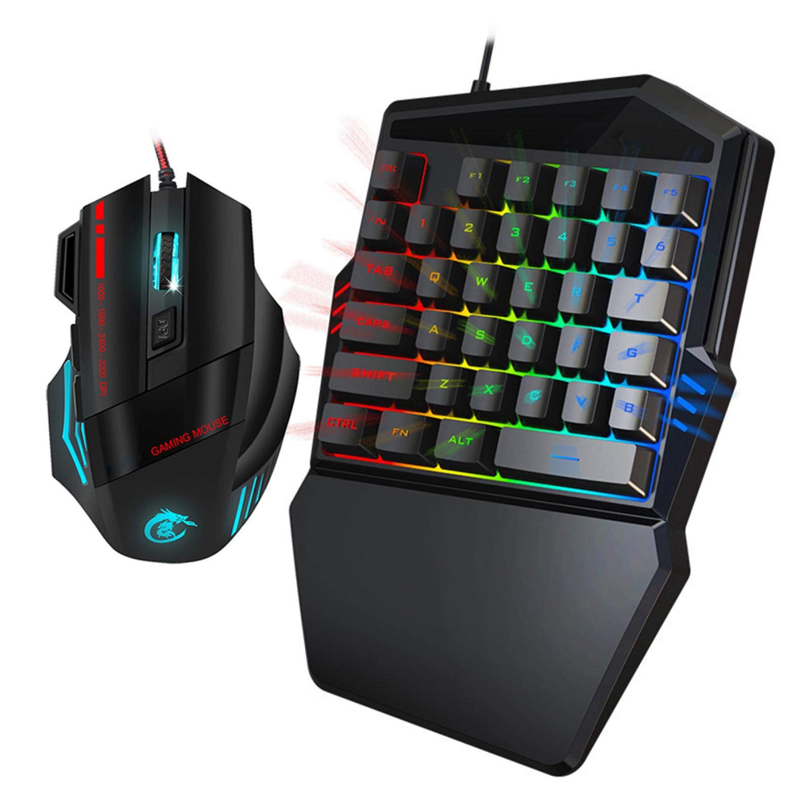 One-handed Gaming Mouse and Keyboard Set,Ergonomic Keyboard and Mouse Set,Support LED Color Backlight,Support XP ME/Vista/Win7/8/Android/Linux/Apple
