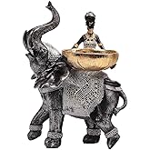 Lescafita African Design Silver African Elephant and Tribal Lady Figurines with Tribal Totem, Animal and Women Decor Art Sculptures, Holder Statues for Home and Table Decor 911-Black