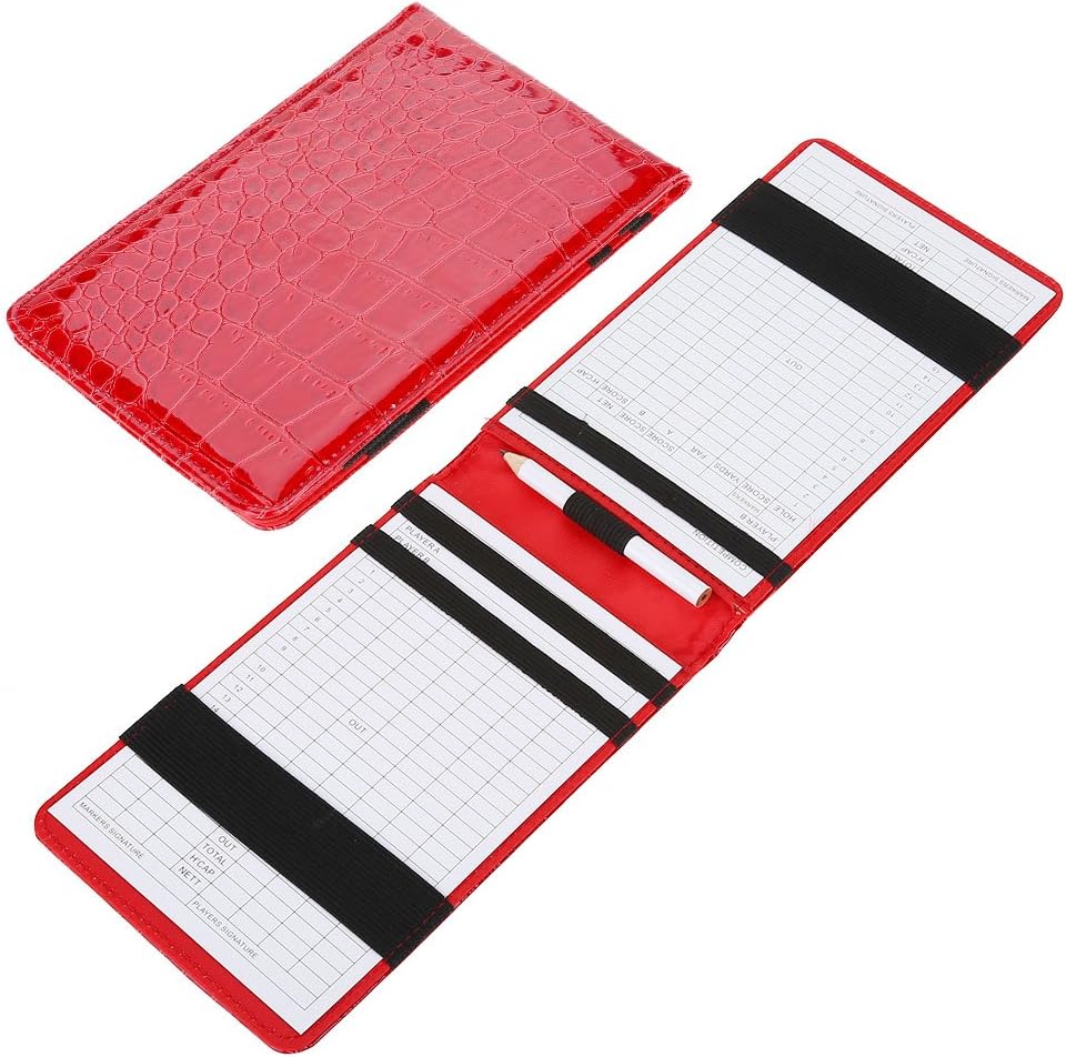 Leather Golf Scorecard Holder, Golf Score Counter Keeper Card Holder (Red), Red, Silver, Black, 18 x 11cm / 7 x 4.3inch - Image 3