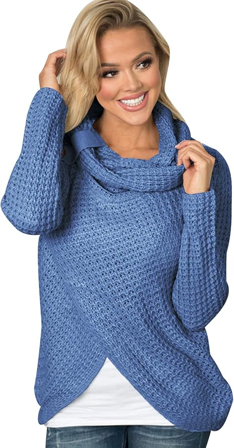 Pull Maille Femme Pull Col Roule Femme Grosse Maille Epais Chandail Femme Oversize Large Tricot Pull Croise Grosses Mailles Manche Longue Femme Chaud Loose Ample Hiver Chandails Sweater Femme Amazon Fr Vetements Et