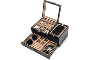 Pinzoveco Watch Box Organizer for Men, 6 Slot Mens Jewelry Box Display & Storage Watch, Solid Wood Watch Case for Men, Gift for Boyfriend Fathers Day Birthday Gifts (Black)