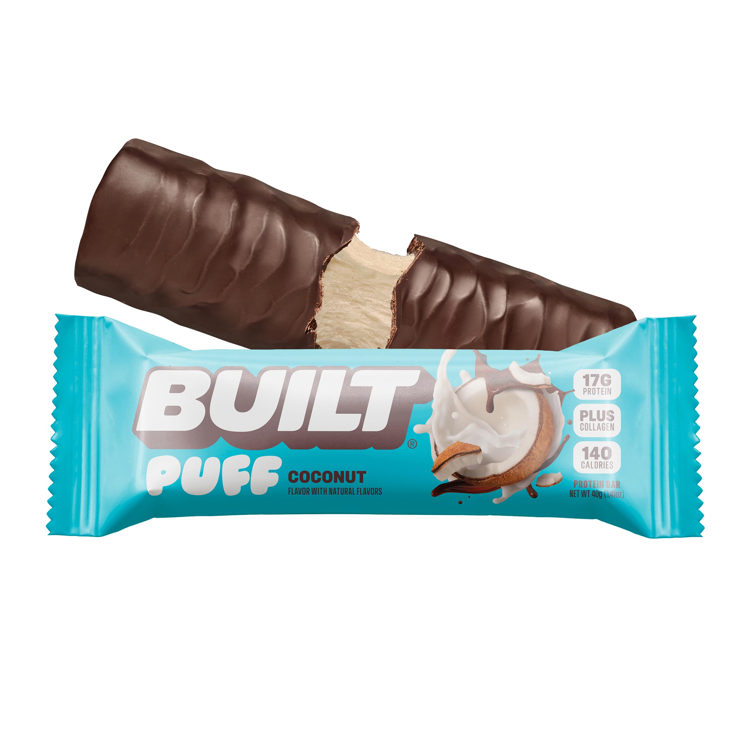 Built Bar, Puff Protein Bars, Coconut Puff, 17g Protein Snacks, On-The-Go Bars, Only 140 Calories, 6g Sugar, Collagen, Gluten Free, 12 Count