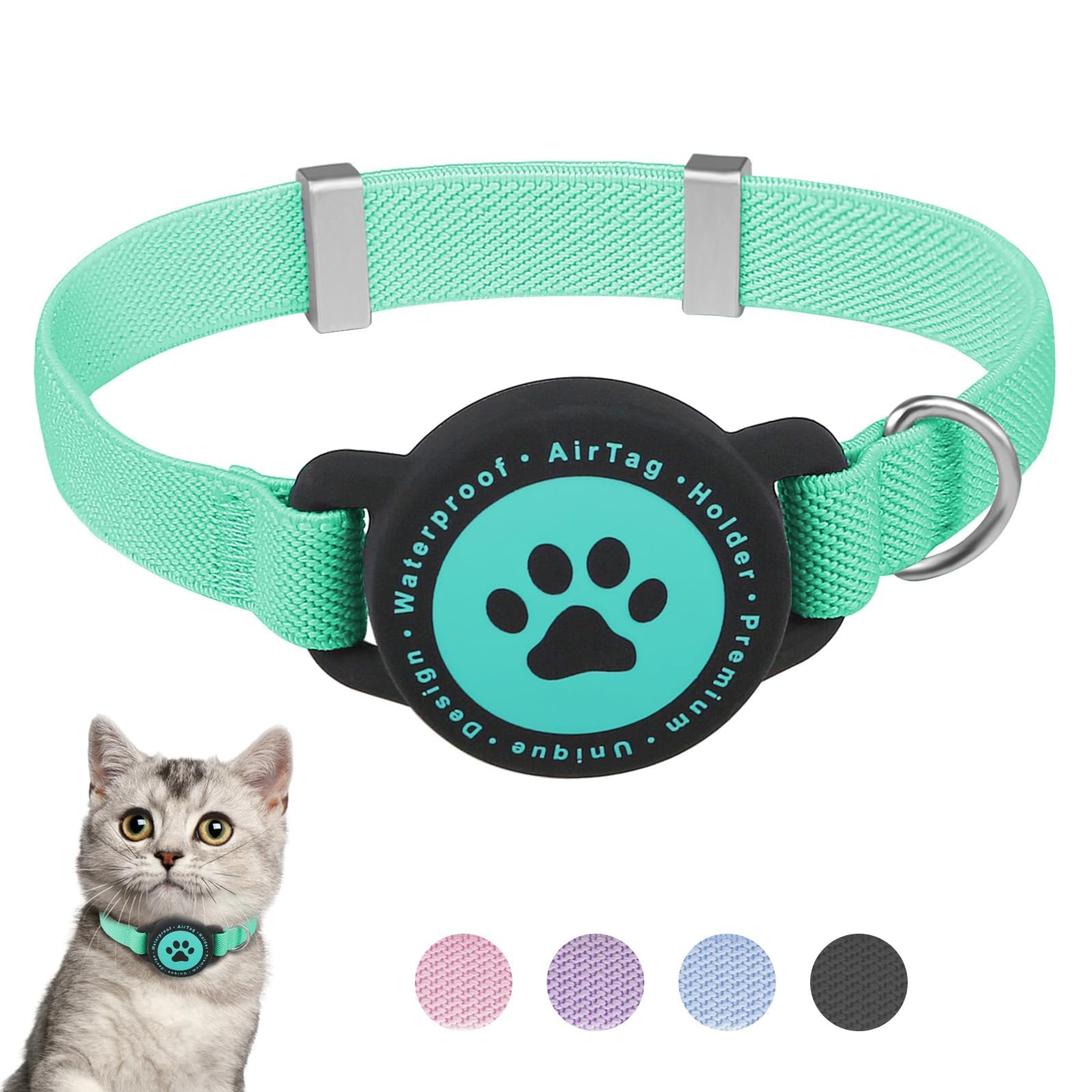 Airtag Cat Collar, Stretchy Kitten Collar with Apple Air Tag Holder, Lightweight and Comfortable, Ultra Elastic GPS Cat Collars for Cats Kittens and Puppies, 7.5-12.5 Inch