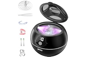 UPoetry Ultrasonic Retainer Cleaner, 45kHz Retainer Cleaner Machine with Digital Timer & 4 Modes, 200ML Portable Dental Cleaning Pod for Aligners, Dentures, Night Guards, Braces, Jewelry, Black