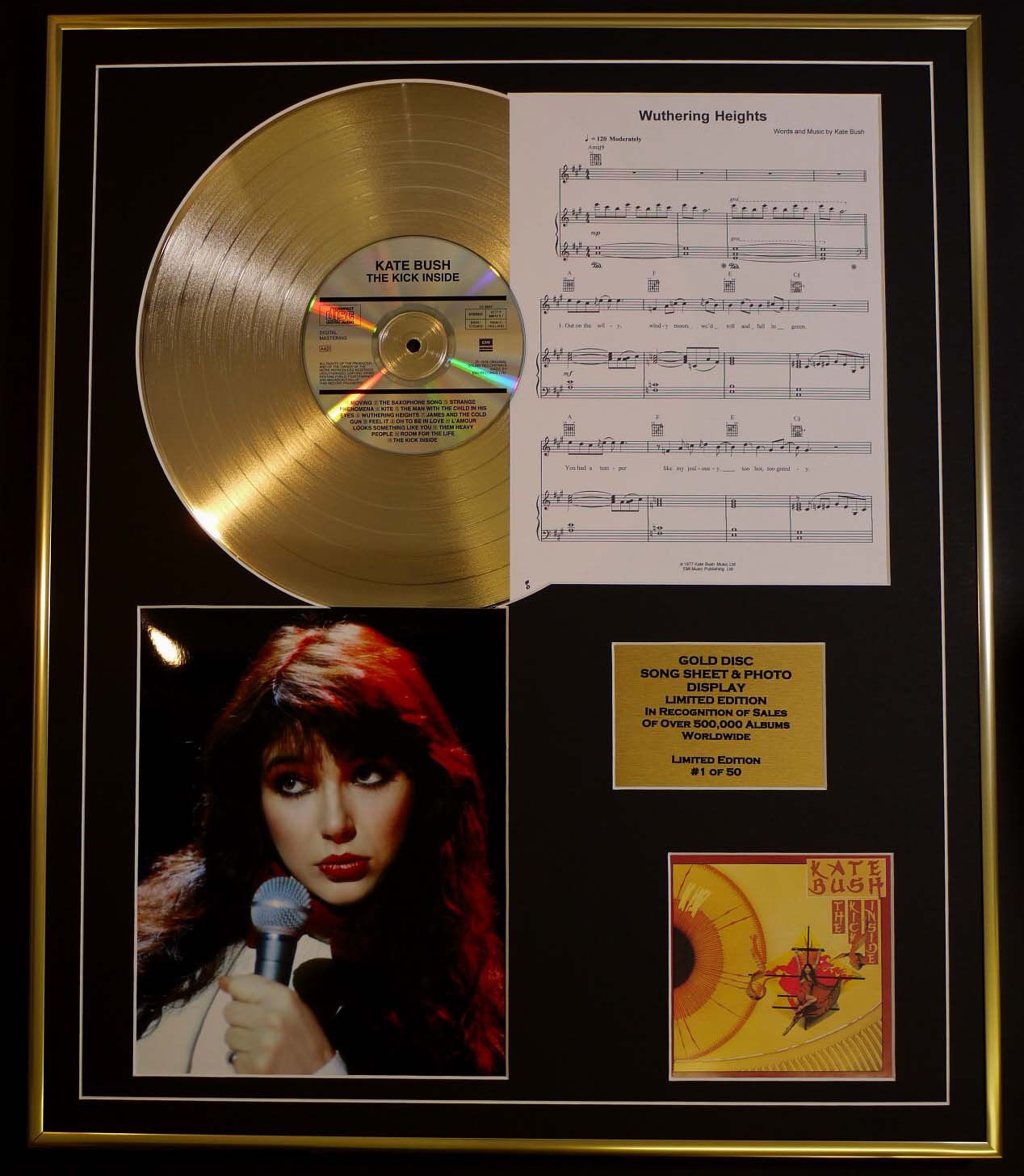 KATE BUSH/CD GOLD DISC, SONG SHEET & PHOTO DISPLAY/LTD. EDITION/COA/ALBUM, THE KICK INSIDE/SONG SHEET, WUTHERING HEIGHTS