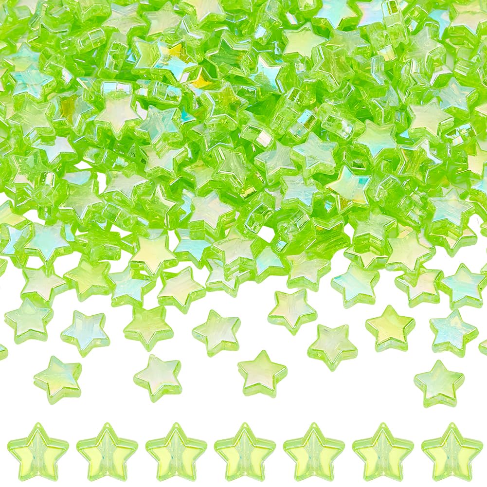 SUNNYCLUE 300Pcs 10mm Transparent Acrylic Star Beads Green Star Bead AB Color Green Yellow Pony Crystal Loose Spacer Bead for Jewellery Making Charms Bracelets Necklaces Earrings DIY Craft Accessories