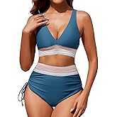 Zuvebamyo Women's High Waisted Bikini Sets Two Piece Tummy Control Swimsuit Color Block Bathing Suits