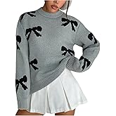SHENHE Girl's Bow Sweater Crewneck Long Sleeve Soft Knit Fall Cute Sweater Pullover