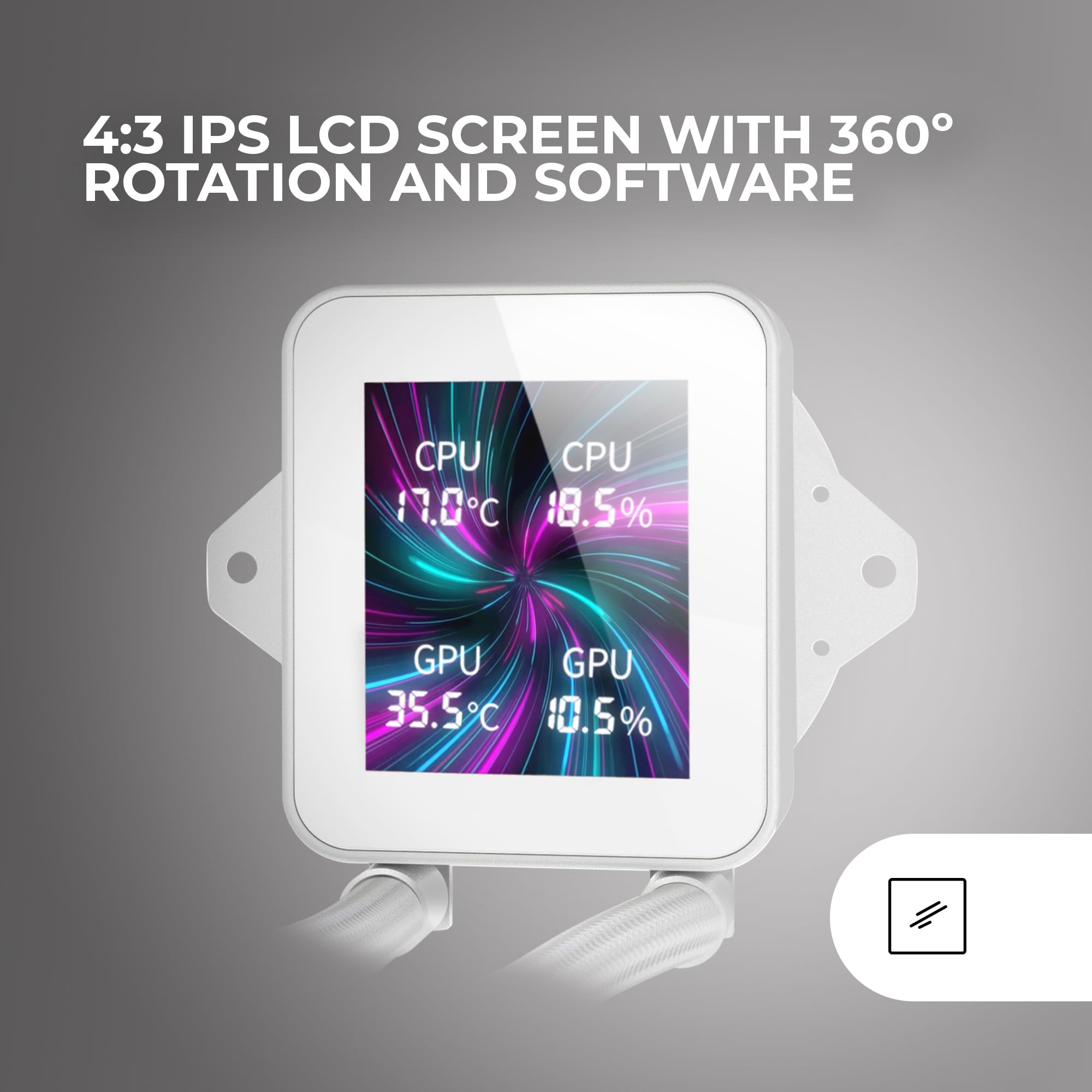 Mars Gaming ML-VISION240, Flüssigkeitskühlung AIO, TDP 500W, 2x ARGB-Lüfter mit Kupfer und Aluminium-FDB-Kern, 4:3 IPS LCD-Display mit 360° Rotation und Software, Universeller Multisockel, Weiß 2