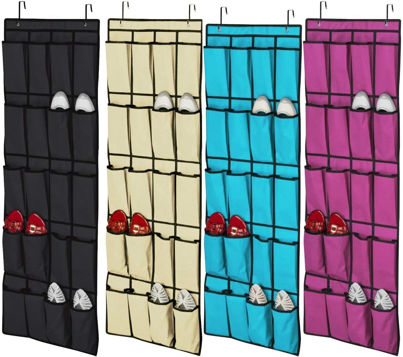 20 Pockets Door Hanging Shoe Organiser Storage Rack Bag Box Wardrobe Hook (Black)