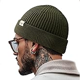Clakllie Trawler Beanie Watch Hat Knit Cuffed Skullcap Roll-up Edge Stocking Hats Rolled Cuff Knitted Hat Ski Cap