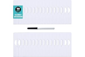 ERA ACCENTS 30 Closet Dividers for Hanging Clothes- Rectangle Clothing Size Dividers for Racks, Slim White Closet Divider Set with Marker (30 SLIM)