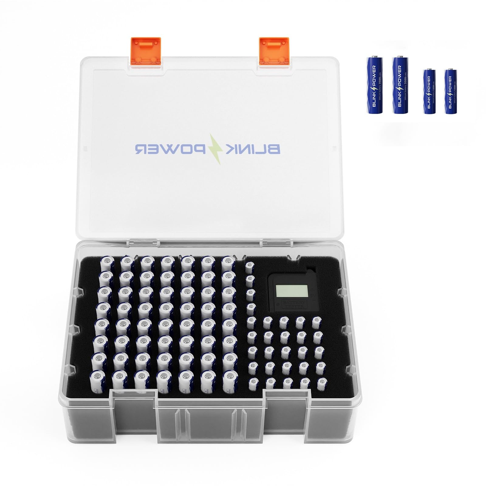 Battery Organizer Storage Case, Include 2 AA & 2 AAA Lithium Batteries, Battery Box Holds 56 AA, 29 AAA and More