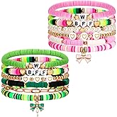 Landical 12 Pcs Witch Friendship Bracelet for Women Pink Green Beaded Stretch Bracelet Witch Gifts Movie Fans Party Dress Costume Accessories BFF Witchs Merch Bulk for Valentine's/Galentine's Gift