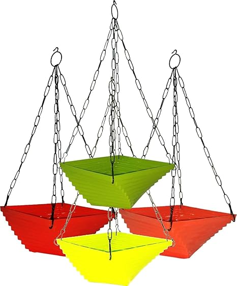 Go Hooked ViMe Multicolor Twister Plastic Hanging Flower Pots Set for Plants for Garden, Balcony - Pack of 4 (9 x 9 x 4.5 Inch )