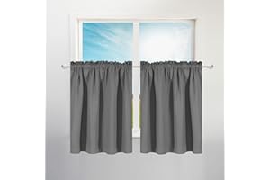BAROSSA DESIGN Waffle Weave Half Window Tier Curtains: 36 Inch Short Length for Small Window in Kitchen & Bathroom, Waterproof and Washable - Gray, 36"x36" for Each Panel, Set of 2