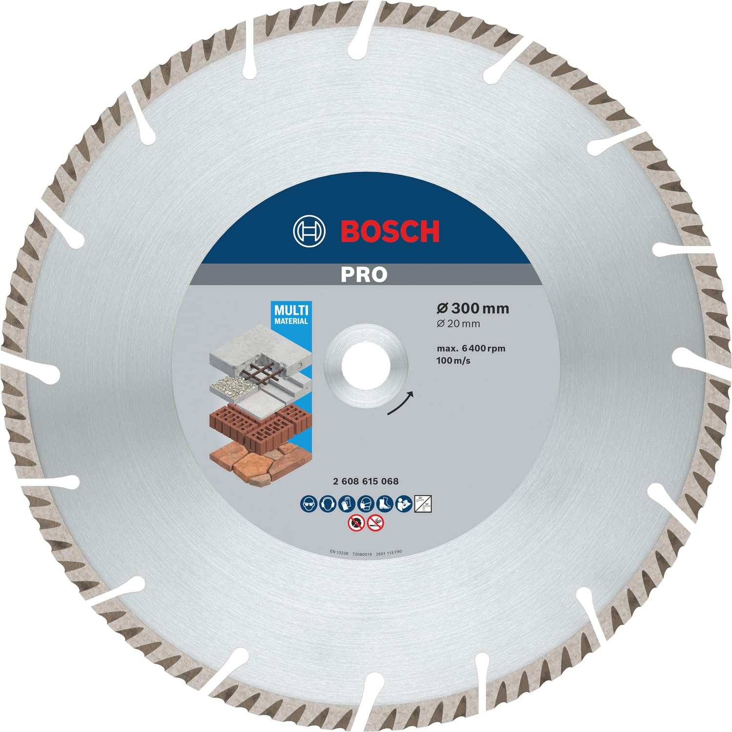 Bosch 1x PRO Multi Material Diamond Cutting Disc for Bore 20 mm and for Table and Petrol Saws (for Concrete, Reinforced concrete, Ø 300 mm, Professional Accessory Table Circular Saw, Petrol Saw)