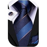 Hi-Tie Men Ties Sets Silk Stripe Paisley Necktie Pocket Square Cufflinks for Business Wedding