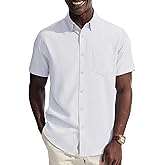 PJ PAUL JONES Mens Dress Shirt Casual Untucked Shirts Short Sleeve Button Down Shirt with Pocket