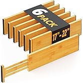 SpaceAid Bamboo Dresser Drawer Dividers 6 Pack, 4.65“ High Adjustable 17“-22” Drawer Organizers, Expandable Organization for Clothing, Clothes, Dressers, Natural