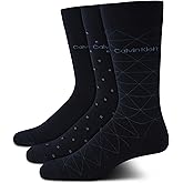 Calvin Klein Mens Dress Socks - 3 Pack Breathable Cotton Blend Patterned Crew Socks for Work, Business, and Formal Wear