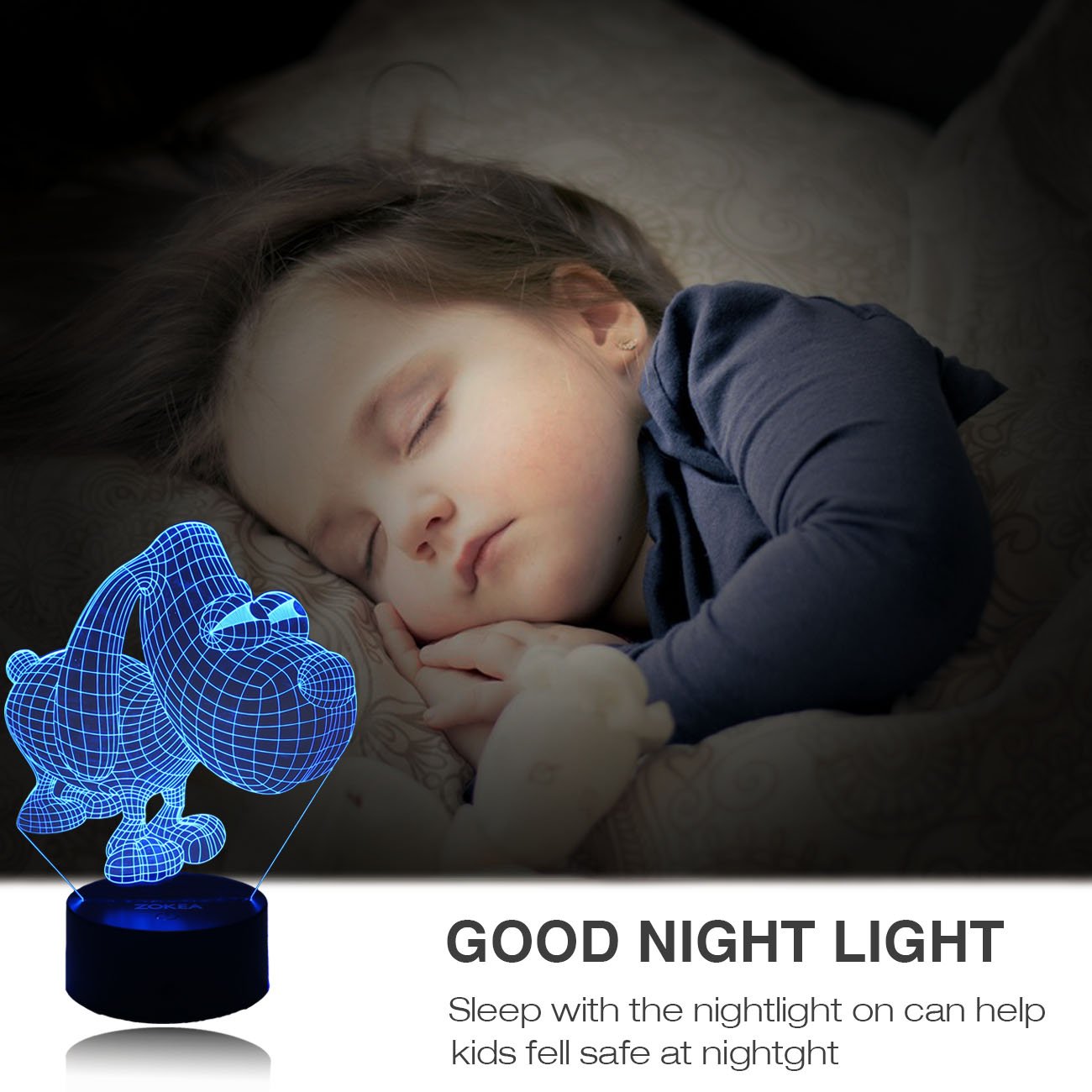 Night Light 3D lamp 7 Colors Changing Nightlight with Smart Touch & Remote Control 3D Night Light for Kids or as Gifts for Women Kids Girls Boys (Cute Dog)