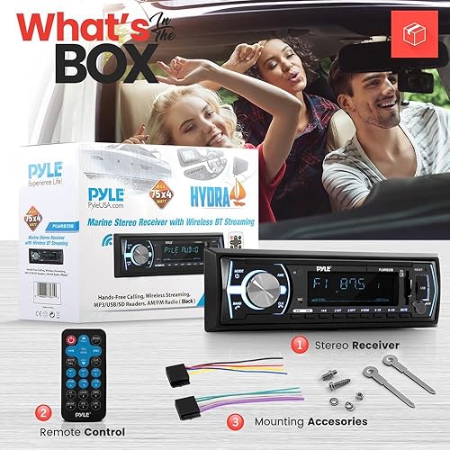Pyle Marine Bluetooth Stereo Radio 12v Single DIN Style Boat In