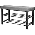 Simplify Storage Bench, Shoe Rack, Ottoman, Tufted, Padded Seating for Entryway, Bedroom, Closet & Hallway, Grey