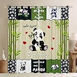 Cute Pandas Window Curtains Teens Adult Women,Green