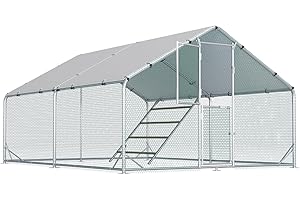 SANNWSG Large Chicken Coop,Metal Chicken Run for Yard with Feeding Door,Walk-in Chicken Pen for 10-20 Chickens,Outdoor Poultry Cage with Anti-UV Cover,Duck Rabbit House