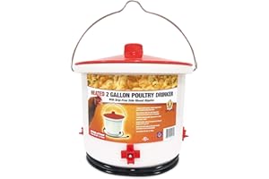 Farm Innovators Heated Waterer with Lid, 60W Hanging Water Dispenser - 2 Gallon Poultry Drinker Bucket with Red Top for Chickens, Turkeys, and Geese