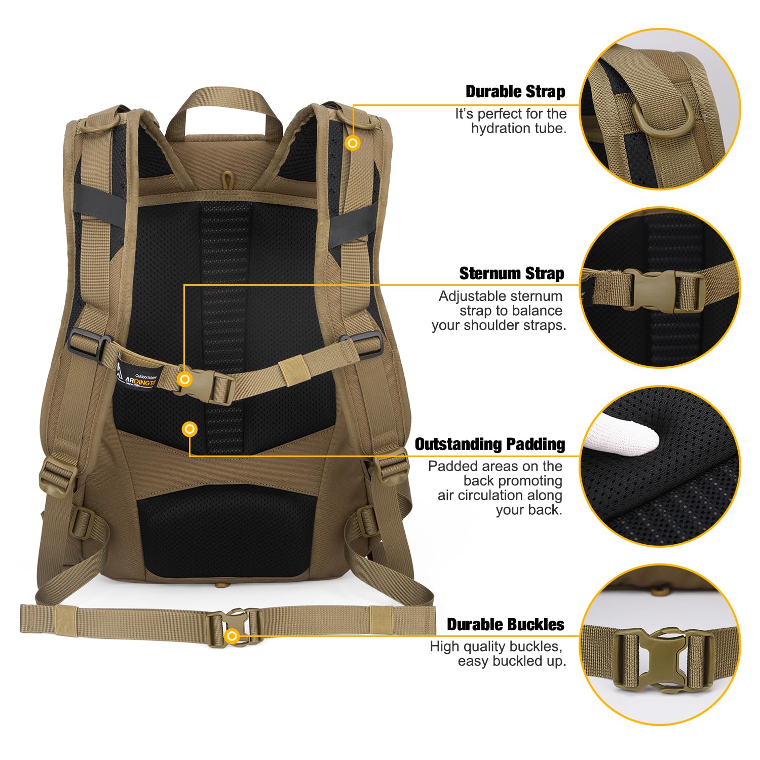 Mardingtop 25L Taktischer Rucksack militär rucksack herren Outdoor Wanderrucksack Mehrfachfach Reisen Trekkingrucksack Hergestellt aus Cordura 4