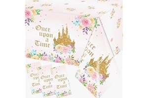 Dydamud 3PCS Princess Birthday Party Tablecloths Decorations, Once Upon a Time Birthday Decorations Plastic Princess Castle Party Floral Table Cover for Girls Baby Shower