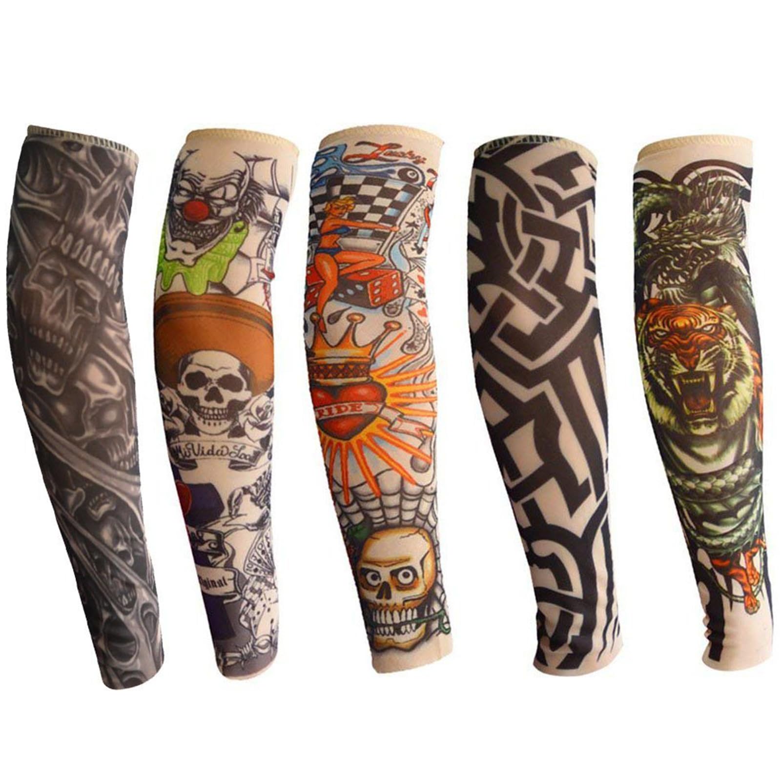 ANGTUO Kids Tattoo Sleeves - 5 PCS Fake Arm Tattoo Temporary Rockstar Fancy Dress Punk Accessories for Boys & Girls - Halloween Party Outfit Gift