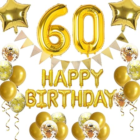 Fachy 60 Anni Compleanno Decorazioni Per Mamma Papa Oro Palloncino Buon Compleanno Stendardo Di Gagliardetto Numero 60 Palloncini Stagnola Stella Coriandoli Donne Uomini 60 Compleanno Amazon It Casa E Cucina